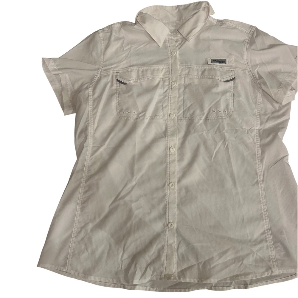Columbia Womens Button Up PFG Fishing Shirt XL White Vented Performance Outdoor